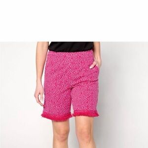 Sport Savvy Pink Polka Dot Womens 8” shorts with fringe trim. 1X Beetroot